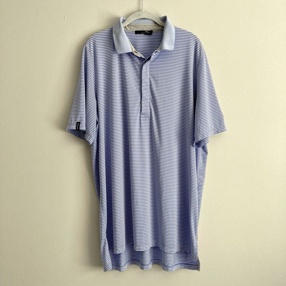 RLX Ralph Lauren Shirt Mens XL Blue White Striped Polo Golf Performance Wicking